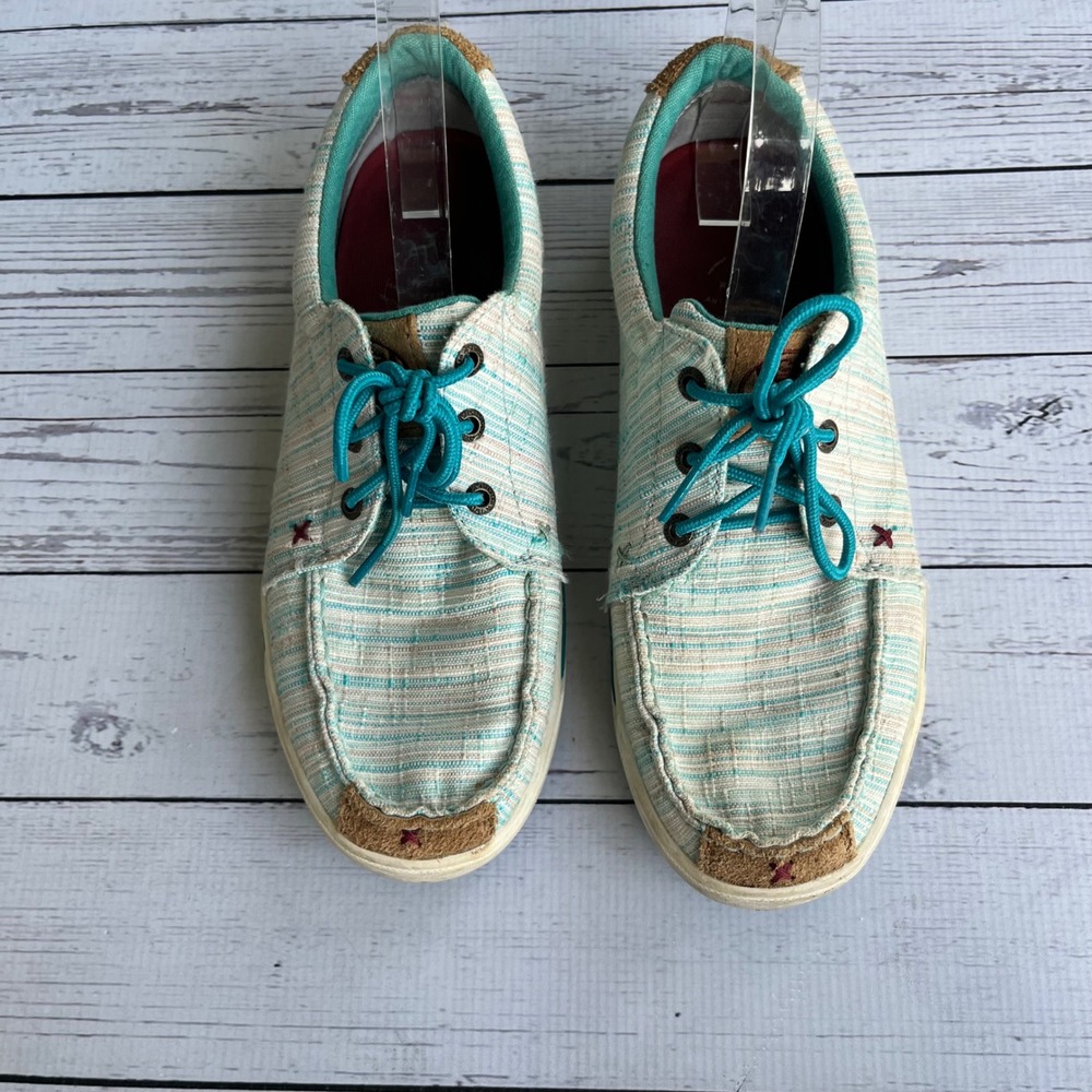 Twisted X Womens Kicks Boat Shoes Turquoise Moc Toe Sneakers 8 Boho Southwestern